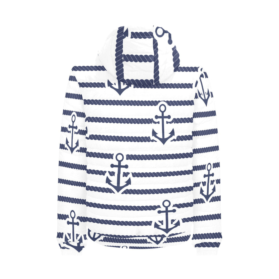 Anchor rope nautical pattern Men's Padded Hooded Jacket