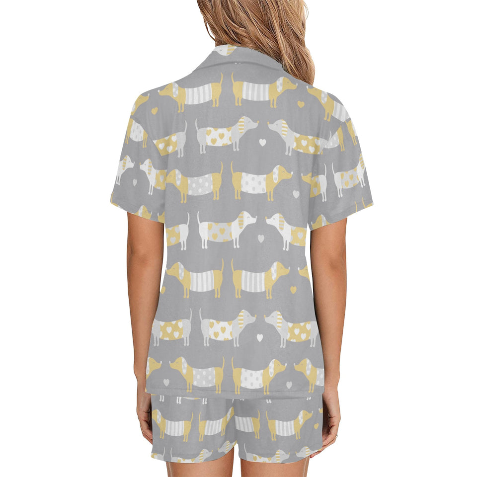 Cute dachshund dog pattern Women's V-Neck Short Pajama Set