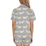 Cute dachshund dog pattern Women's V-Neck Short Pajama Set