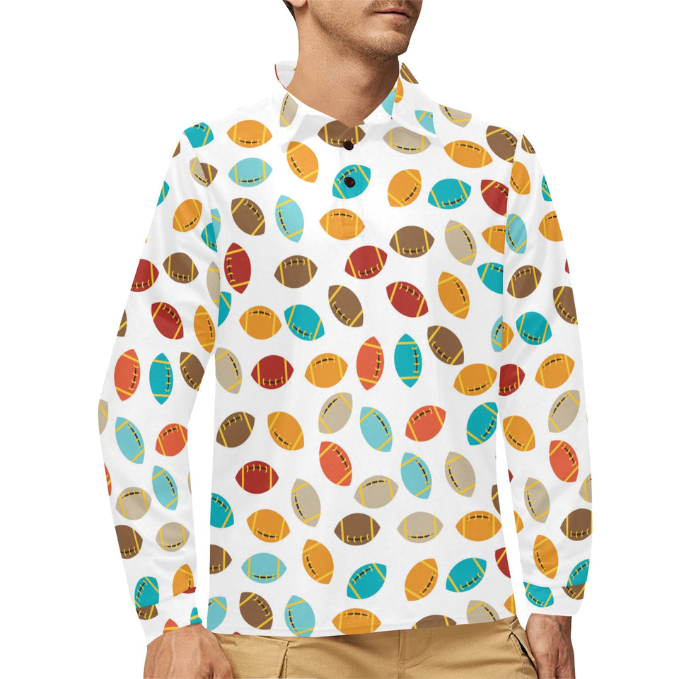 Colorful american football ball pattern Men's Long Sleeve Polo Shirt