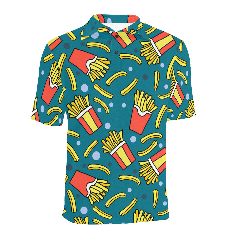 French fries red paper box pattern Men's All Over Print Polo Shirt