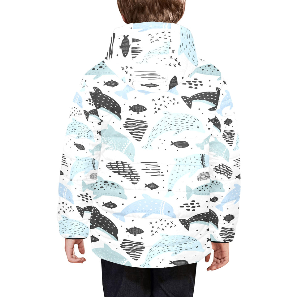 Cute dolphins Childish Style pattern Kids' Boys' Girls' Padded Hooded Jacket