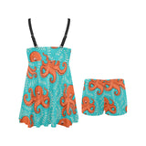 Octopus turquoise background Chest Sexy Pleated Two Piece Swim Dress
