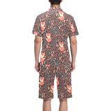 fox leaves mushroom pattern Men's V-Neck Short Pajama Set