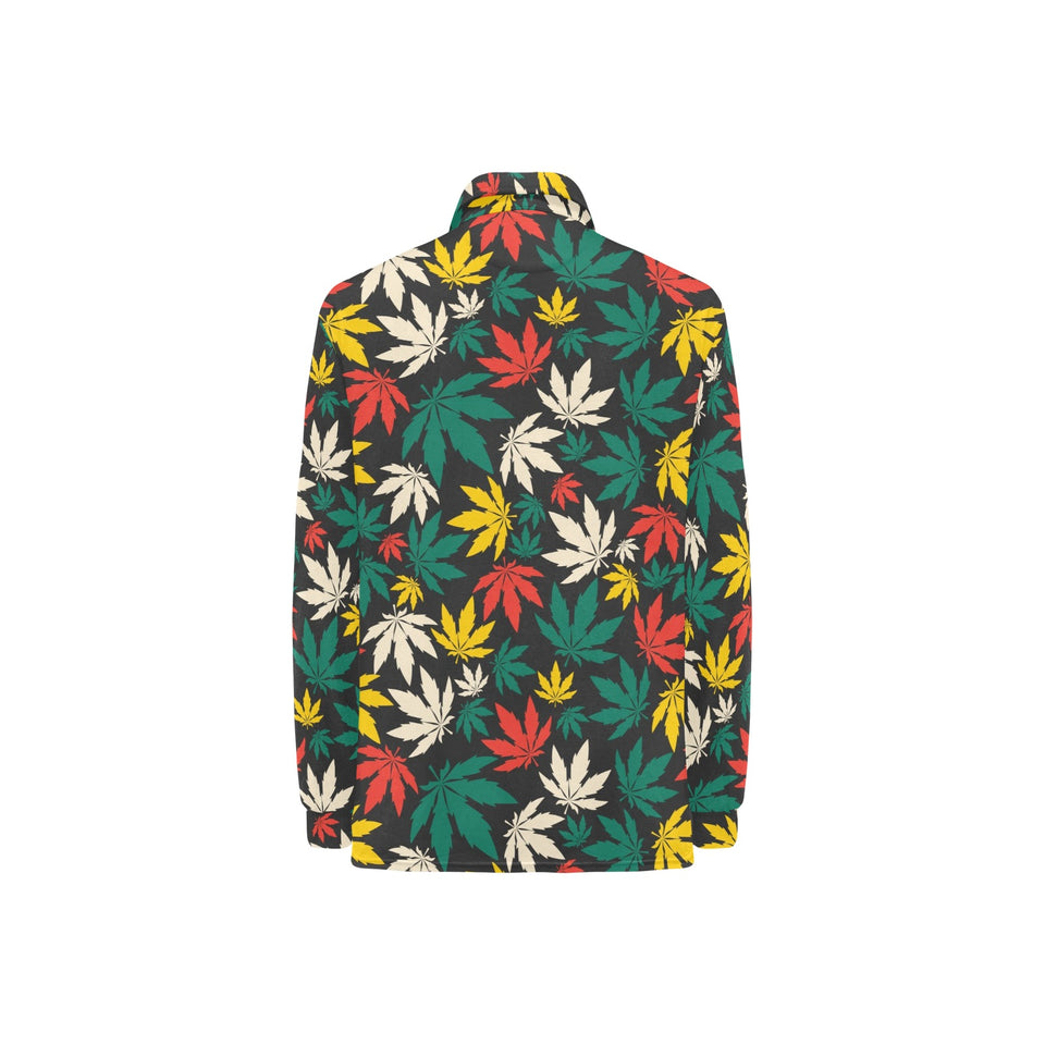 Canabis Marijuana Weed Pattern Print Design 02 Women's Long Sleeve Polo Shirt