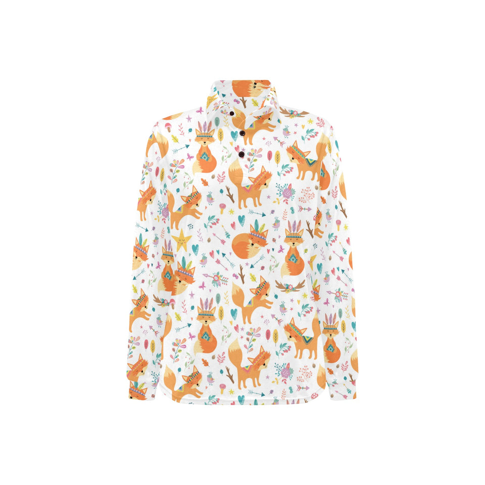 cute tribal fox pattern Women's Long Sleeve Polo Shirt