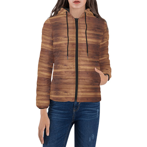 Wood Printed Pattern Print Design 04 Women's Padded Hooded Jacket