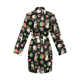 Raccoon watermelon pattern Women's Long Sleeve Belted Night Robe