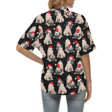 Christmas Pugs Santa_s red cap pattern Women's All Over Print Hawaiian Shirt
