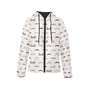 Mustache Beard Pattern Print Design 05 Women's Padded Hooded Jacket
