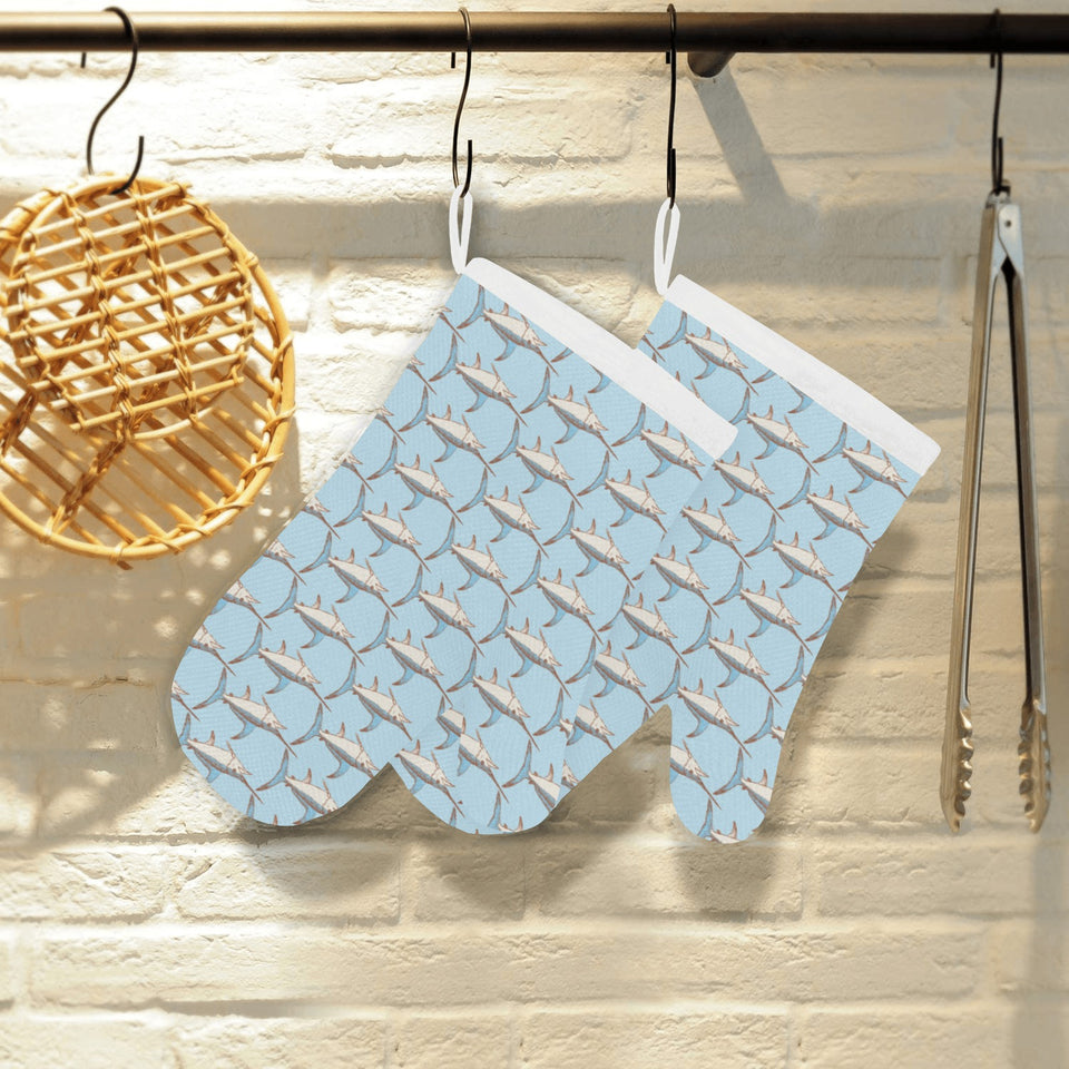 Swordfish Pattern Print Design 01 Heat Resistant Oven Mitts