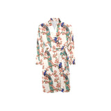 Peacock tropical flower pattern Men's Long Sleeve Belted Night Robe