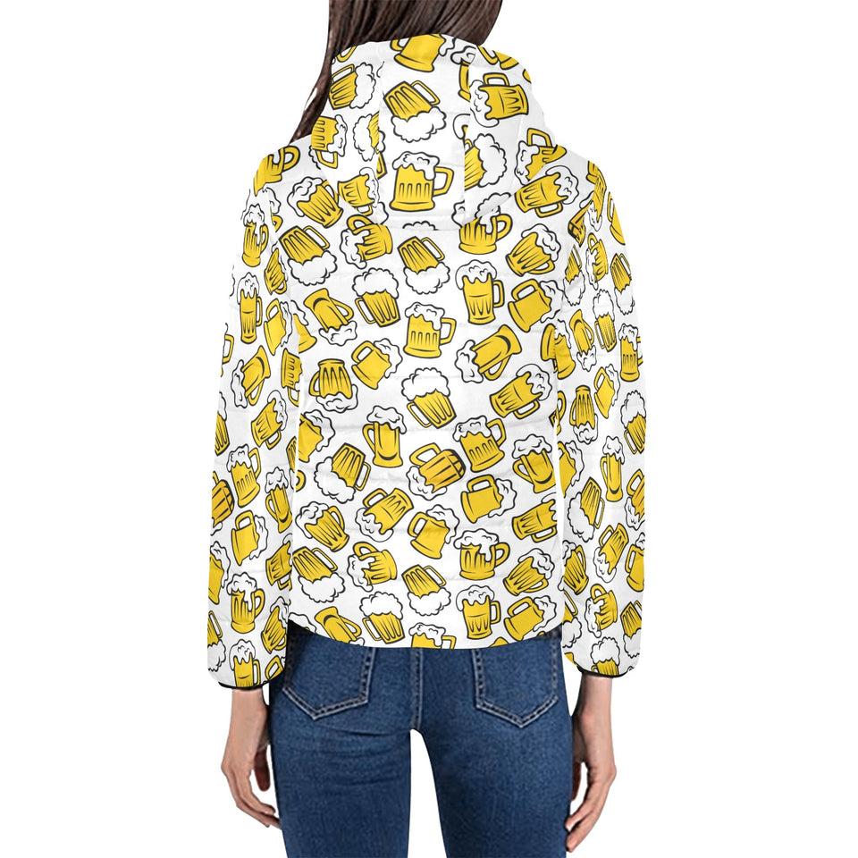 Beer design pattern Women's Padded Hooded Jacket