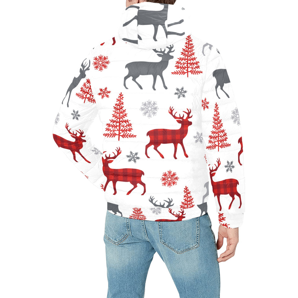 Deer tree snowflakes chrismas pattern Men's Padded Hooded Jacket