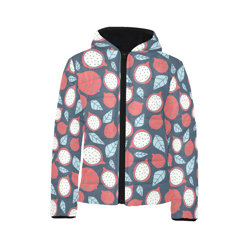 dragon fruits dark blue background Kids' Boys' Girls' Padded Hooded Jacket