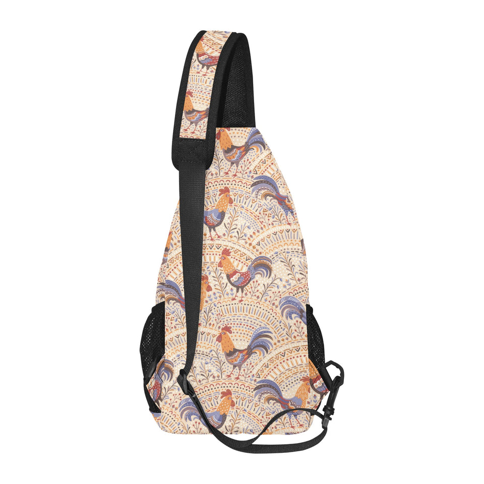 Cute rooster chicken cock floral ornament backgrou All Over Print Chest Bag