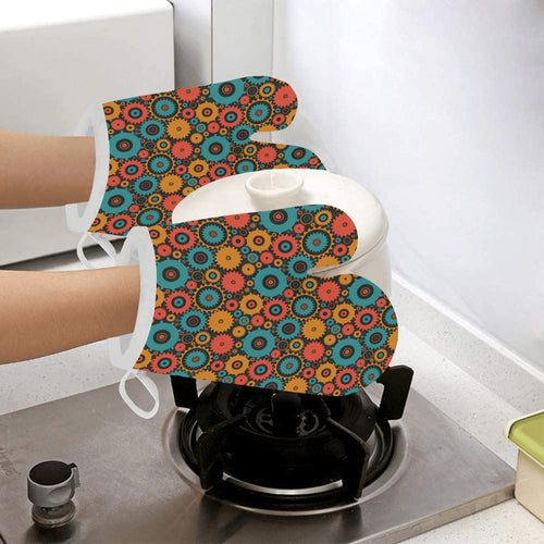 Gear Pattern Print Design 01 Heat Resistant Oven Mitts
