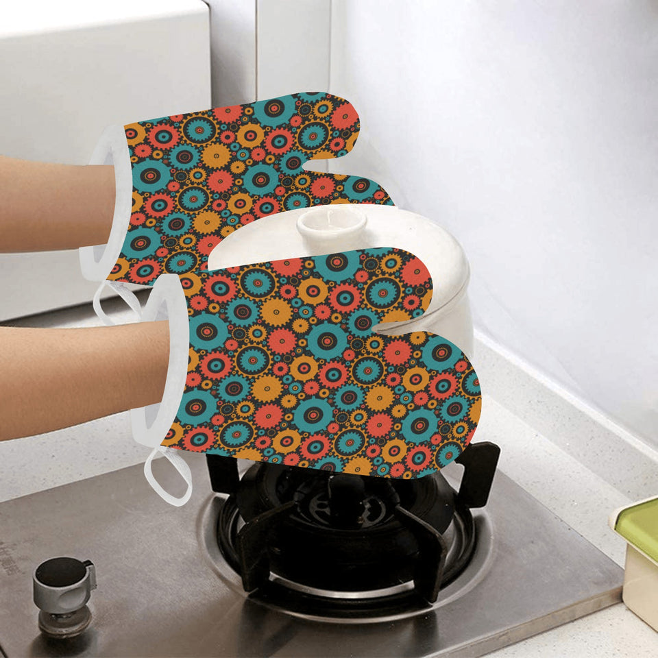 Gear Pattern Print Design 01 Heat Resistant Oven Mitts