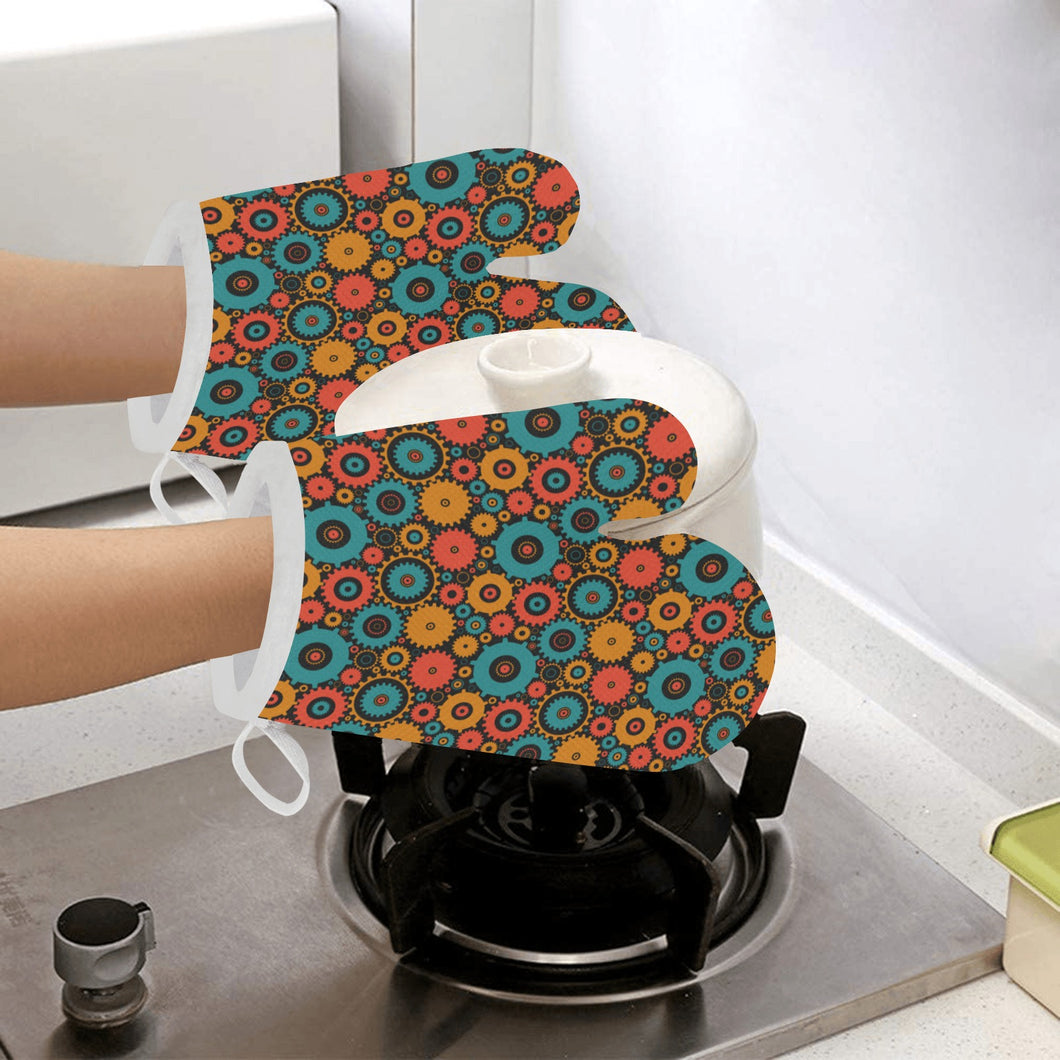 Gear Pattern Print Design 01 Heat Resistant Oven Mitts