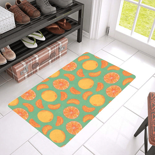 orange fruit pattern green background Doormat