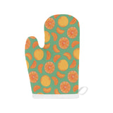 orange fruit pattern green background Heat Resistant Oven Mitts