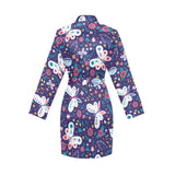 Colorful butterfly flower pattern.eps Women's Long Sleeve Belted Night Robe
