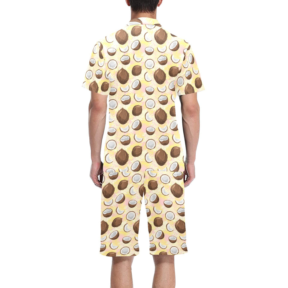 Coconut Pattern Print Design 05 Men's V-Neck Short Pajama Set