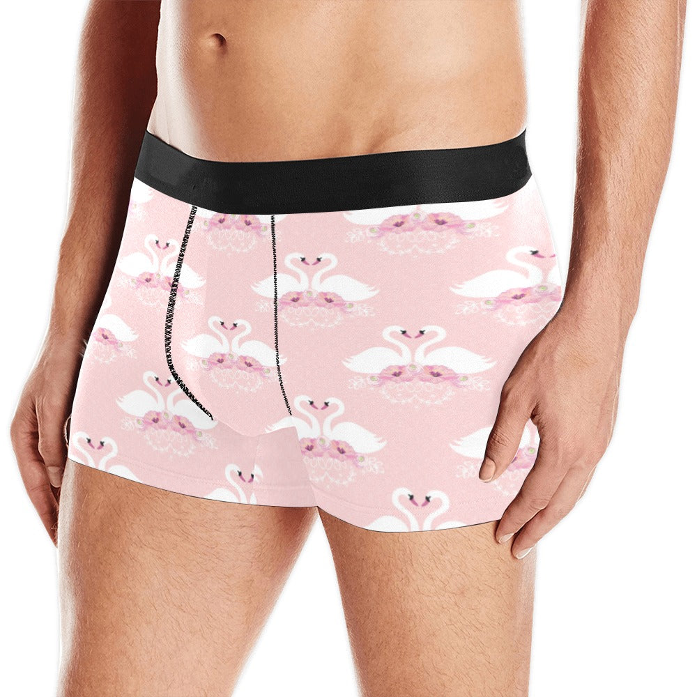 White swan and flower love pattern Men's All Over Print Boxer Briefs Men's Underwear
