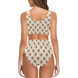 Pancake Pattern Print Design 01 Chest Bowknot High Waisted Bikini Swimsuit