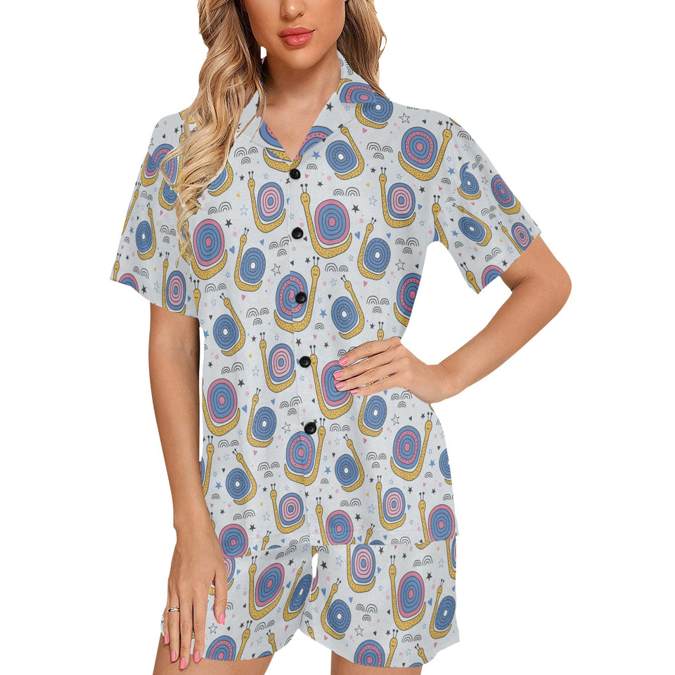 Snail Pattern Print Design 05 Women's V-Neck Short Pajama Set