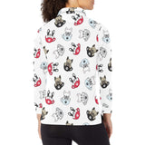 French bulldog cup paw pattern Women's Long Sleeve Polo Shirt