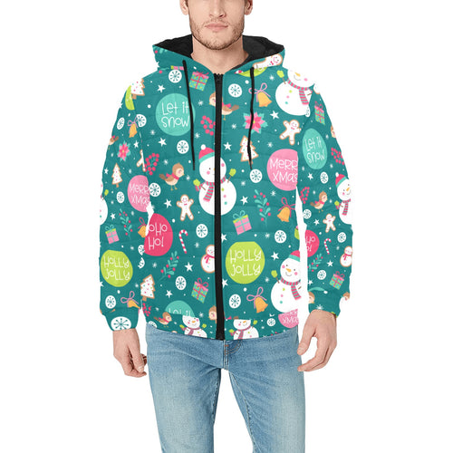 Snowman bird decorative elements christmas pattern Men's Padded Hooded Jacket