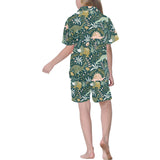 dinosaurs tropical leaves flower pattern Kids' Boys' Girls' V-Neck Short Pajama Set