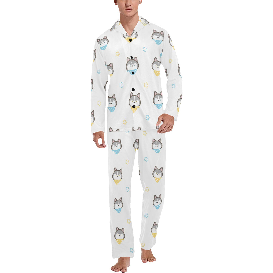 Cute Siberian Husky pattern Men's Long Pajama Set