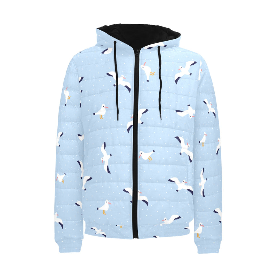 Seagull Pattern Print Design 02 Men's Padded Hooded Jacket