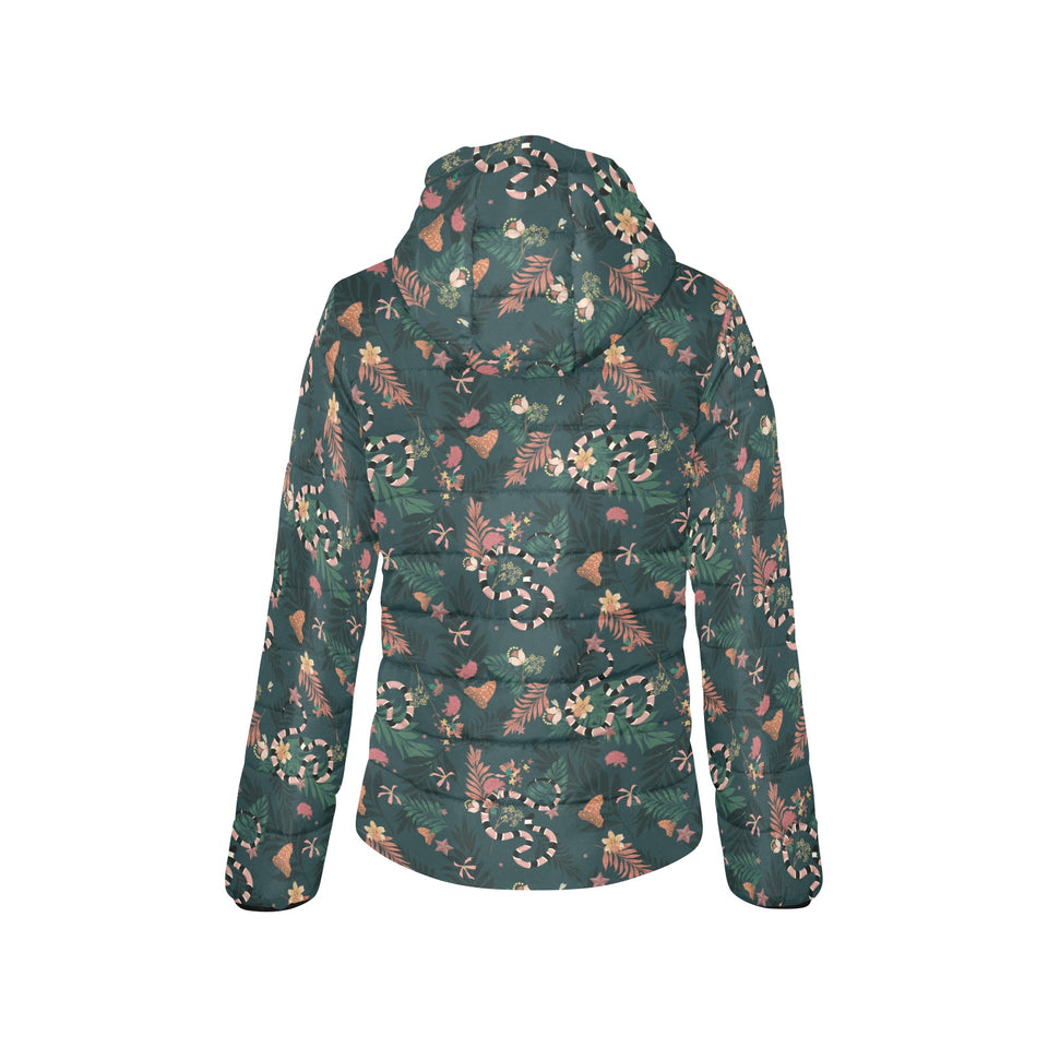 Snake forest pattern Women's Padded Hooded Jacket