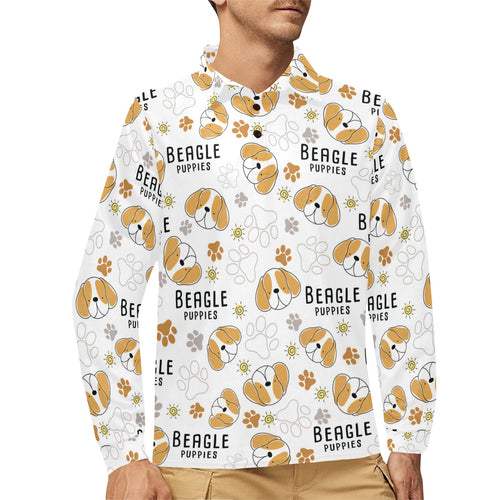 Cute beagle dog pattern background Men's Long Sleeve Polo Shirt