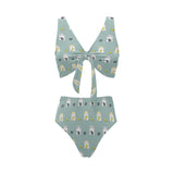 Cute hamster cheese pattern Chest Bowknot High Waisted Bikini Swimsuit