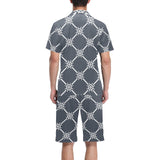 nautical steering wheel rope pattern Men's V-Neck Short Pajama Set