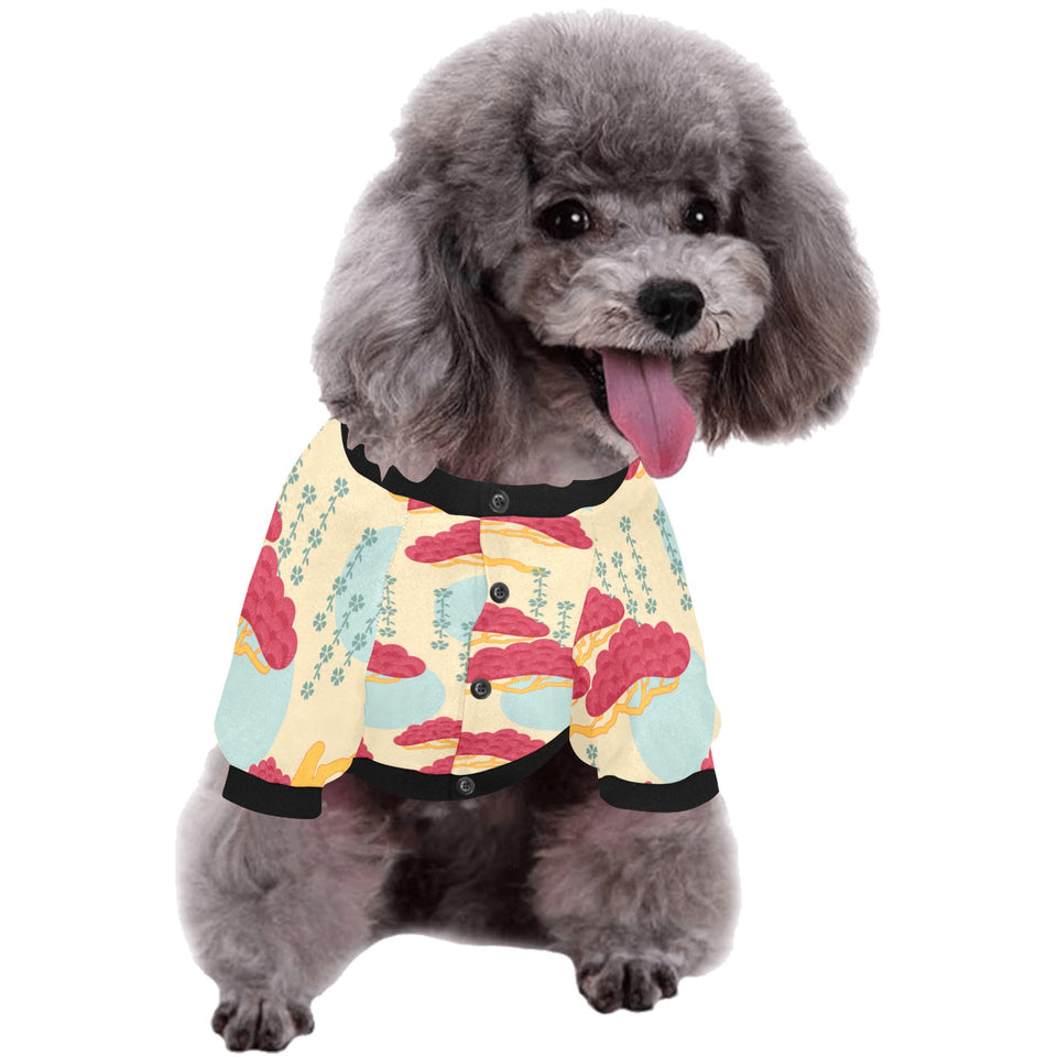 Red Bonsai gray sun japanese pattern All Over Print Pet Dog Round Neck Fuzzy Shirt