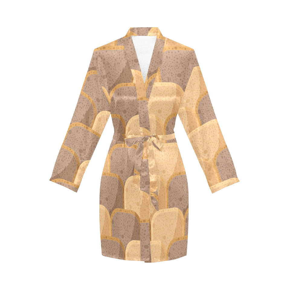 Bread Toast Pattern Print Design 04 Women's Long Sleeve Belted Night Robe