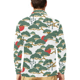 Bonsai red sun japanese pattern Men's Long Sleeve Polo Shirt