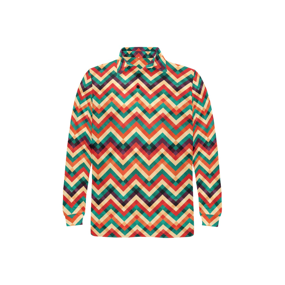 zigzag chevron colorful pattern Men's Long Sleeve Polo Shirt