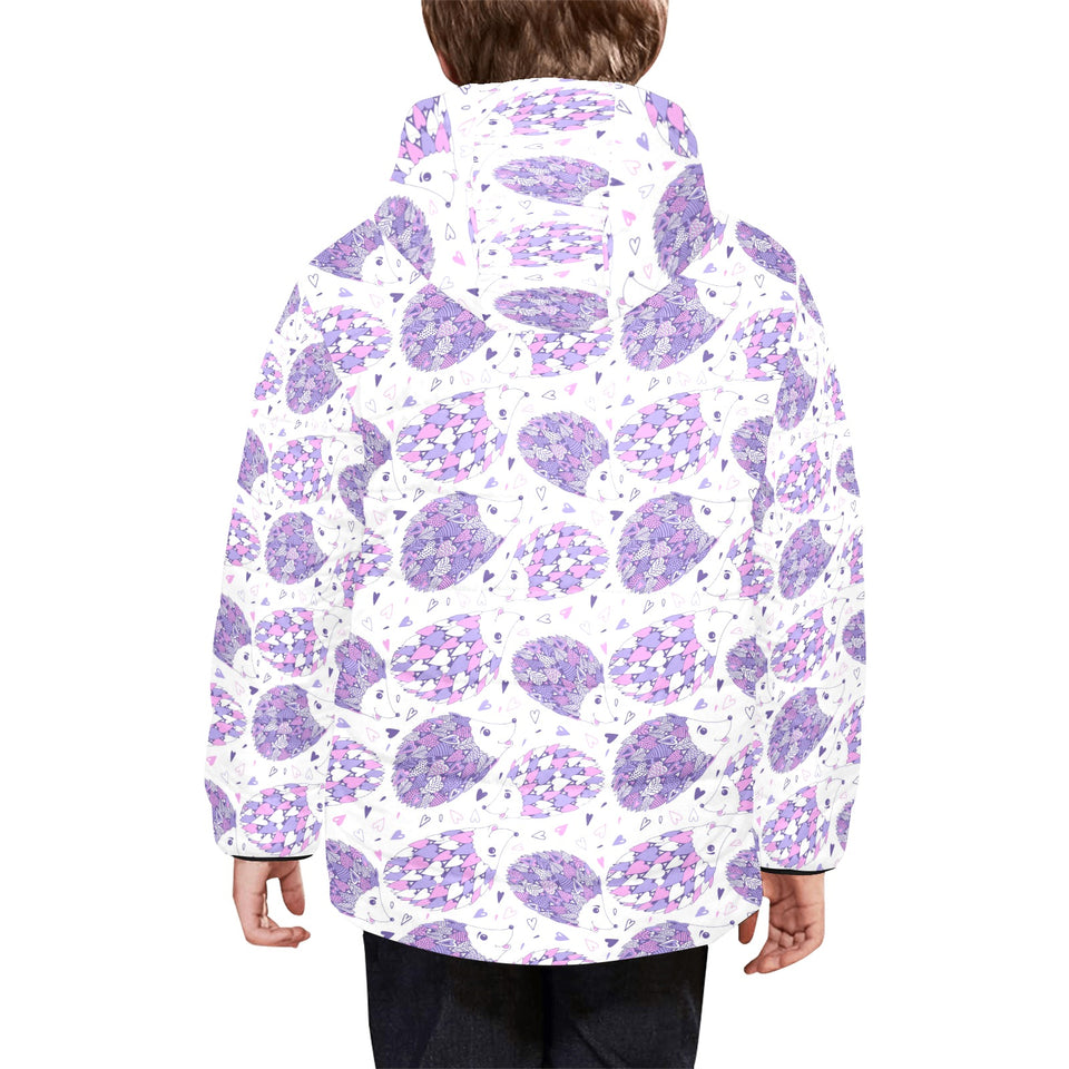 Hedgehog Pattern Print Design 05 Kids' Boys' Girls' Padded Hooded Jacket