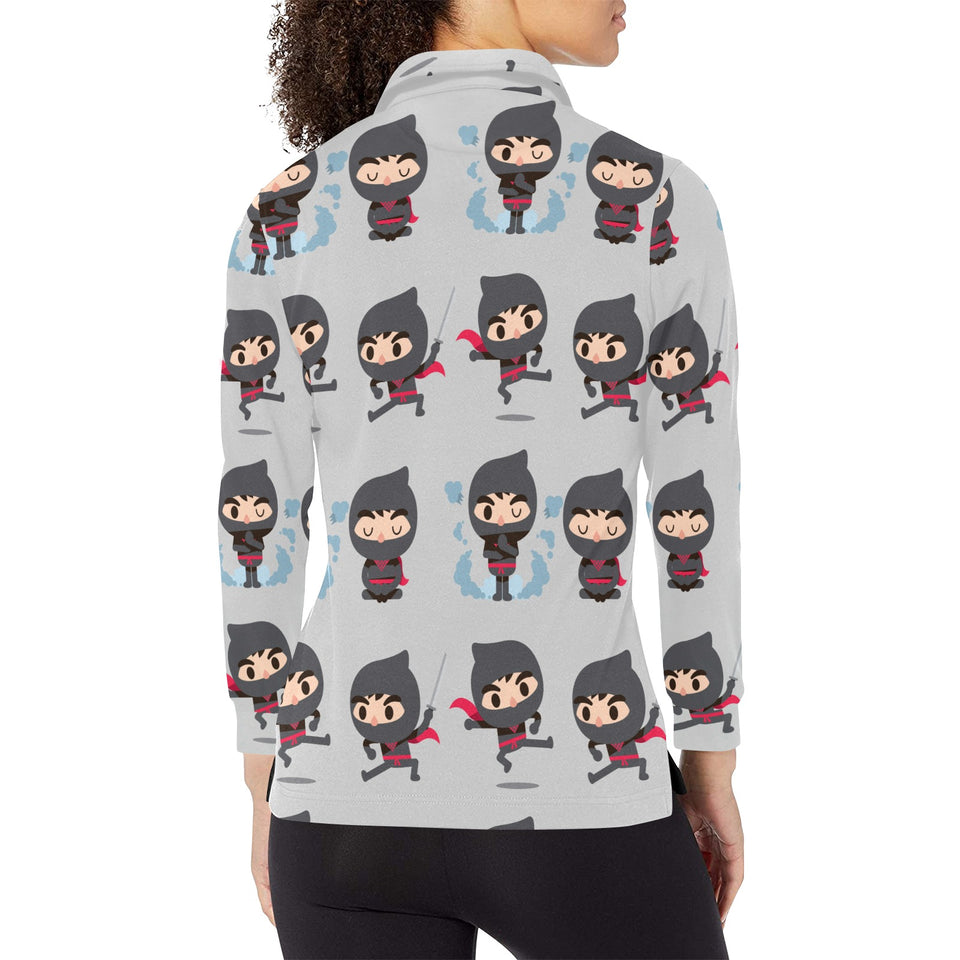 Cute ninja pattern Women's Long Sleeve Polo Shirt