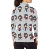 Cute ninja pattern Women's Long Sleeve Polo Shirt