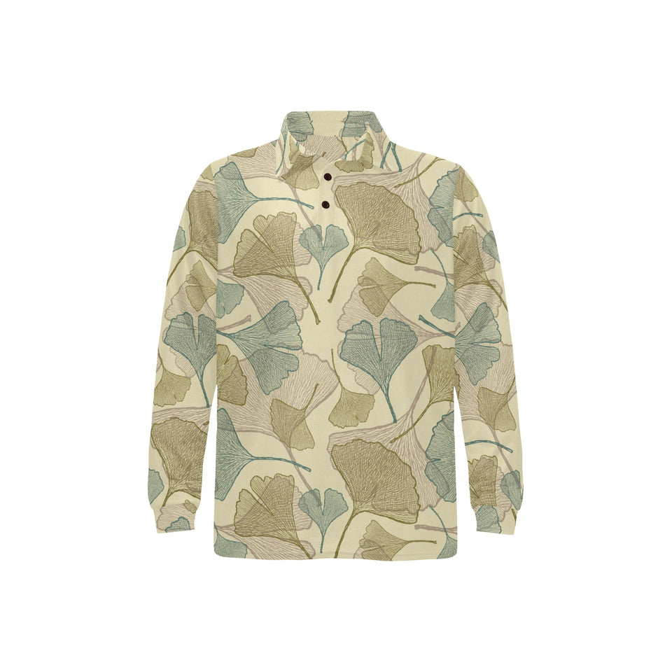 Ginkgo leaves design pattern Men's Long Sleeve Polo Shirt