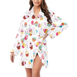 Cake cupcake design pattern Women's Long Sleeve Belted Night Robe
