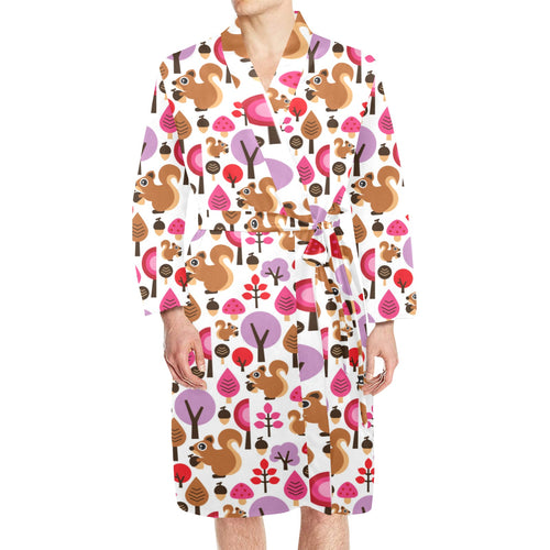 Squirrel Pattern Print Design 02 Men's Long Sleeve Belted Night Robe