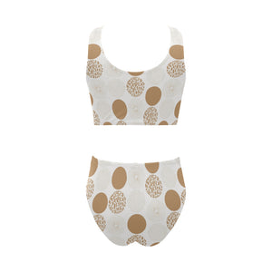 Gold Texture mushroom pattern Chest Bowknot High Waisted Bikini Swimsuit